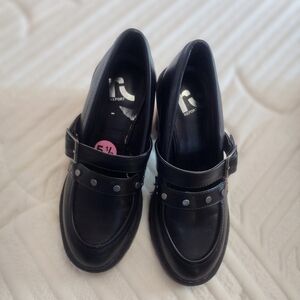 Report Dahlia Black Lug High Heels Slip-on Women's Loafer Shoes Size 5.5